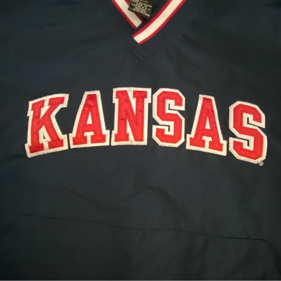 NCAA Kansas Jayhawks Windbreaker Jacket Youth Large Navy Pullover Pockets‎ Gear - Picture 9 of 13